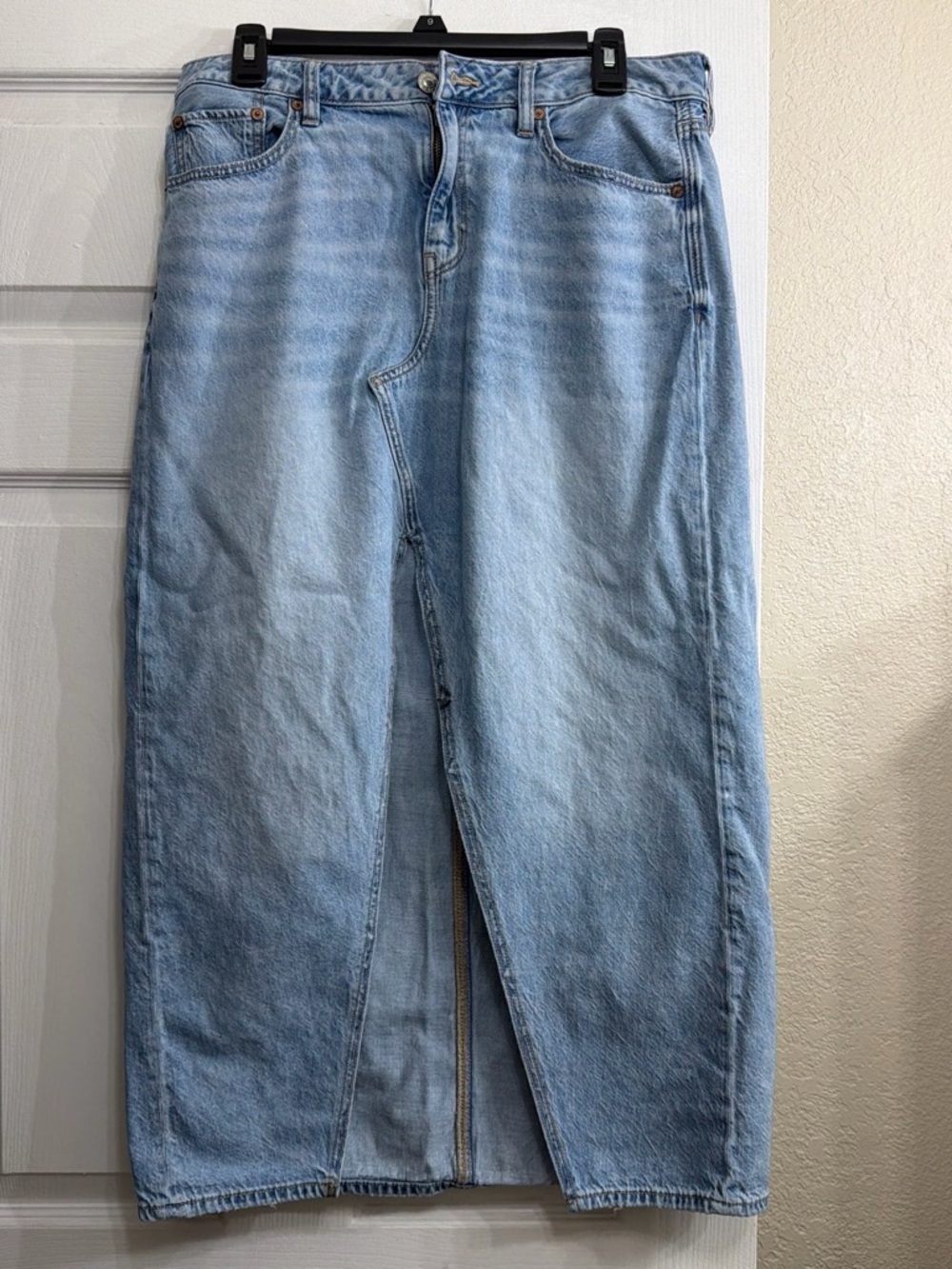 American Eagle Outfitters Light Blue Denim Maxi Skirt with Front Slit